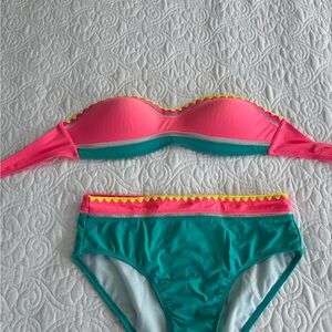 EUC Pink and Teal Bikini Set Bottom Size Jr. M, 7-9 & Top Size Jr. L, 11-13